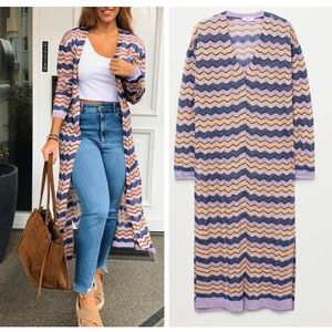 MANGO openwork fine knit striped long cardigan blogger favorite!  Never Wore!